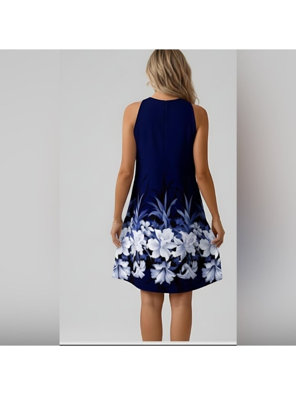 Boho Floral Print A-Line Halterneck Dress Blue - Picture 4 of 9